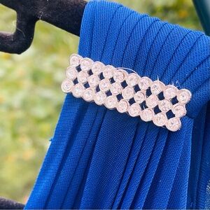 ALEX EVENINGS Deep Navy V Neck Blue Delicate Pleated Lined Plus Size Dress 14W